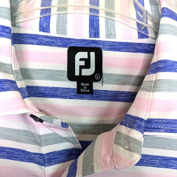 Footjoy Polo Shirt Mens Large Pink Blue Striped Golf Short Sleeve Embroidered FJ - Picture 8 of 11